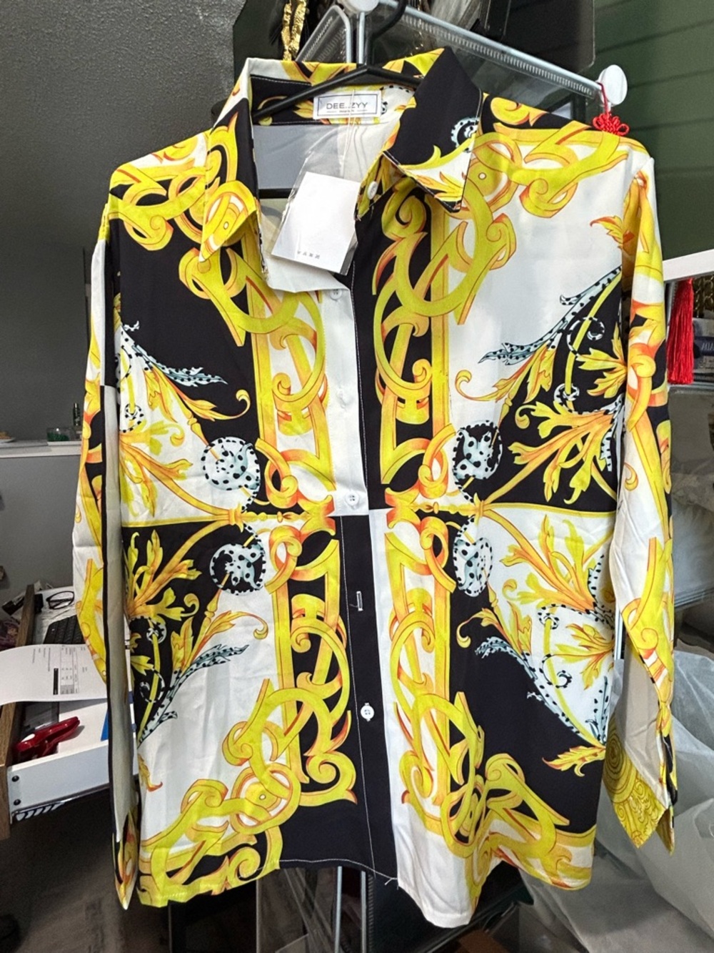 Wonen Yellow & Black Printed Button-Up Shirt